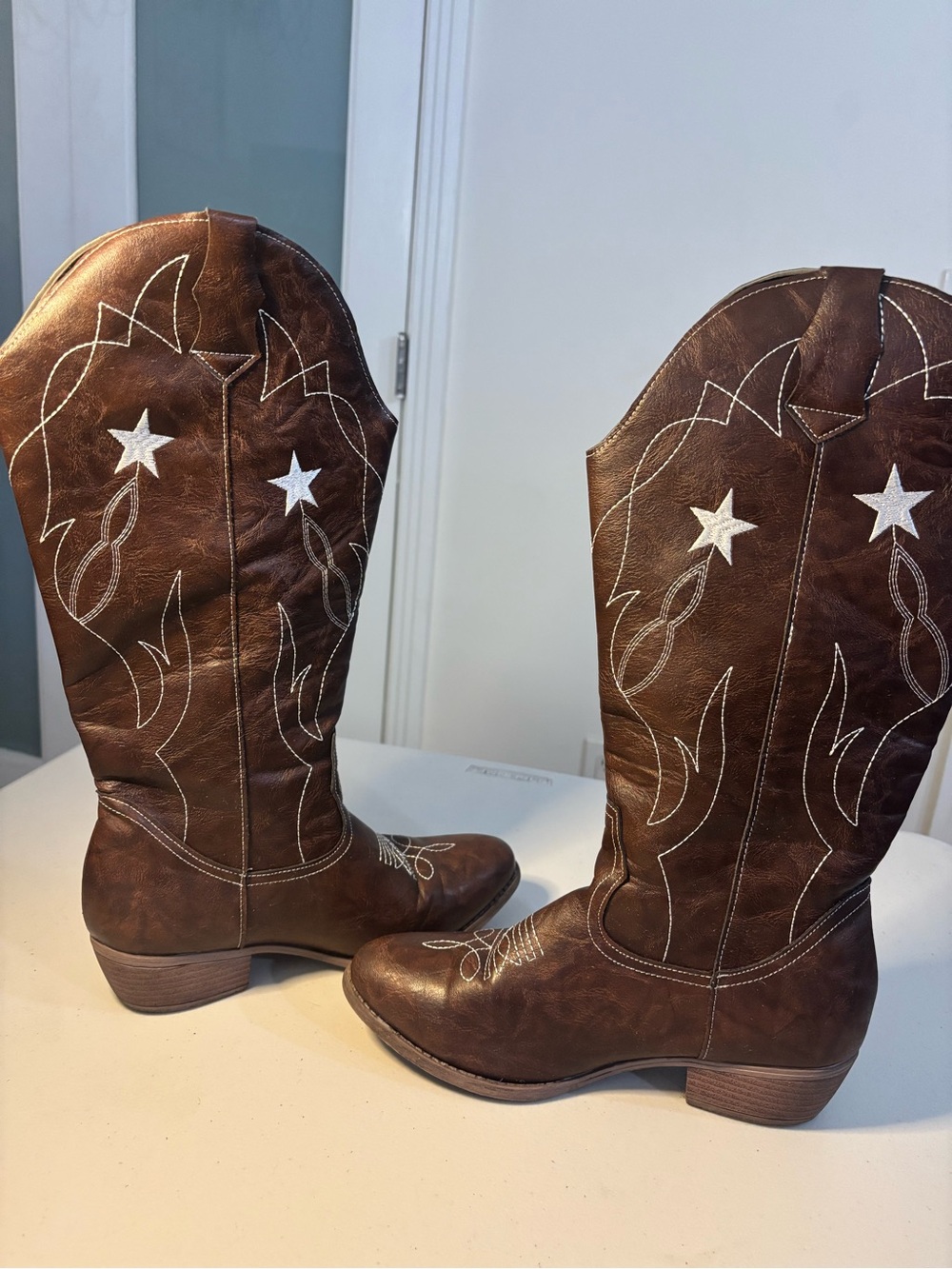 2000s WESTERN COWBOY BOOTS O-RING HARNESS EMBROIDERED STARS - 5121